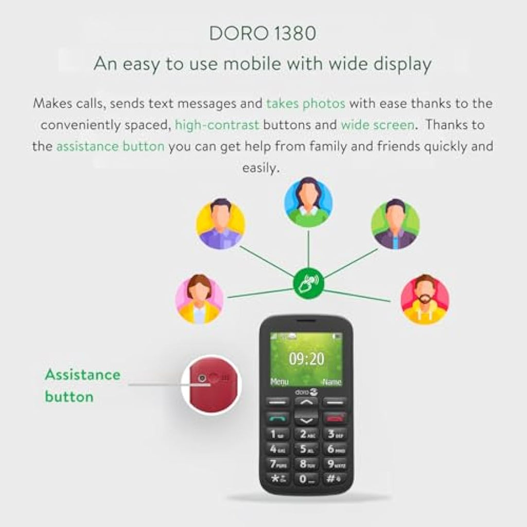 Doro 1380 Senior Mobile Phone | Unlocked 2G Dual SIM with Camera - Red