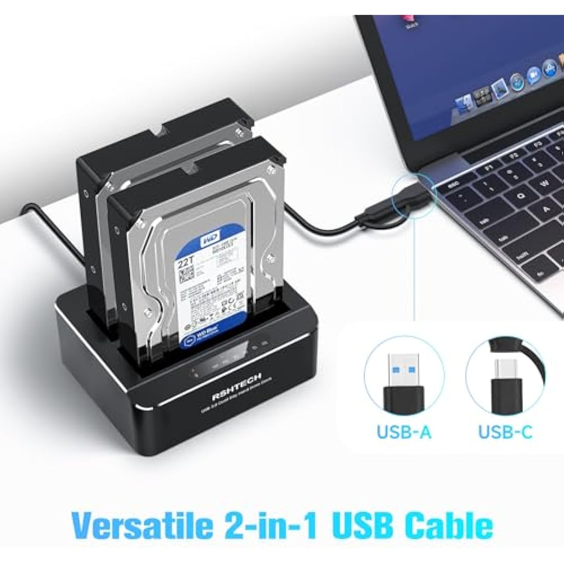RSHTECH Dual Bay SATA HDD Docking Station | USB 3.0 Aluminum Offline Clone