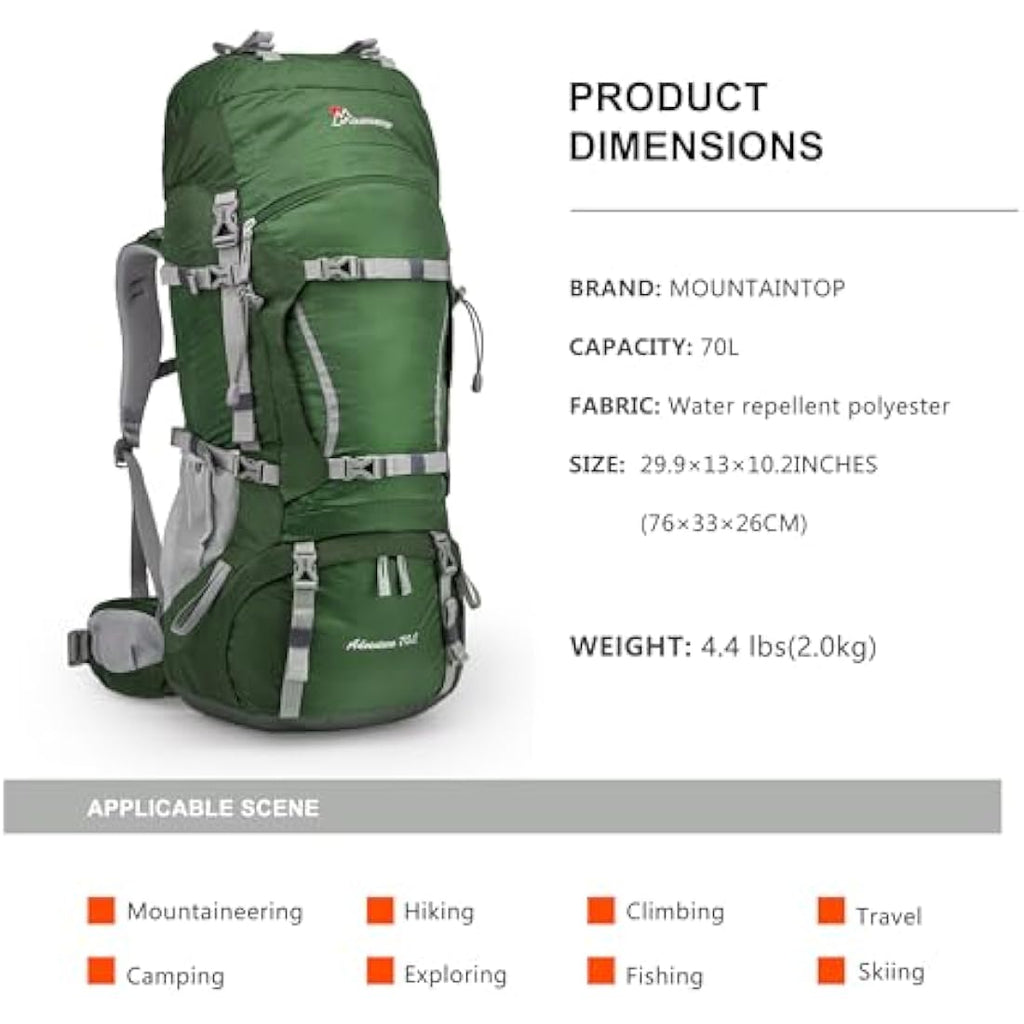 Mountaintop 70L Hiking Backpack | Internal Frame Trekking Rucksack