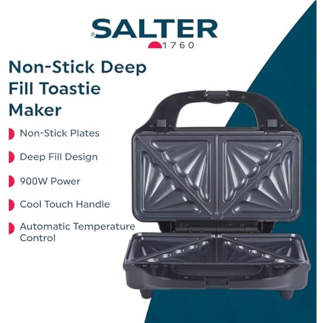 Salter 900W Deep Fill Sandwich Toaster – 2-Slice Non-Stick Toastie Maker