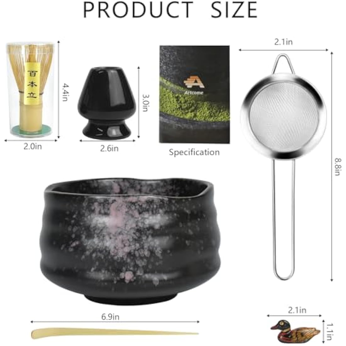Artcome Matcha Ceremony Kit – 7-Piece Bamboo Tea Set with Bowl (Black)