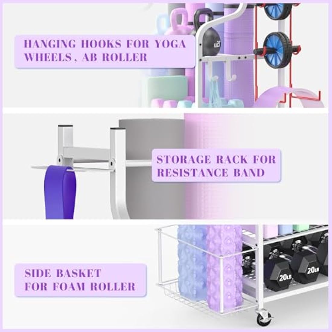 Mythinglogic Home Gym Storage Rack – Rolling Weight Rack for Yoga Mats