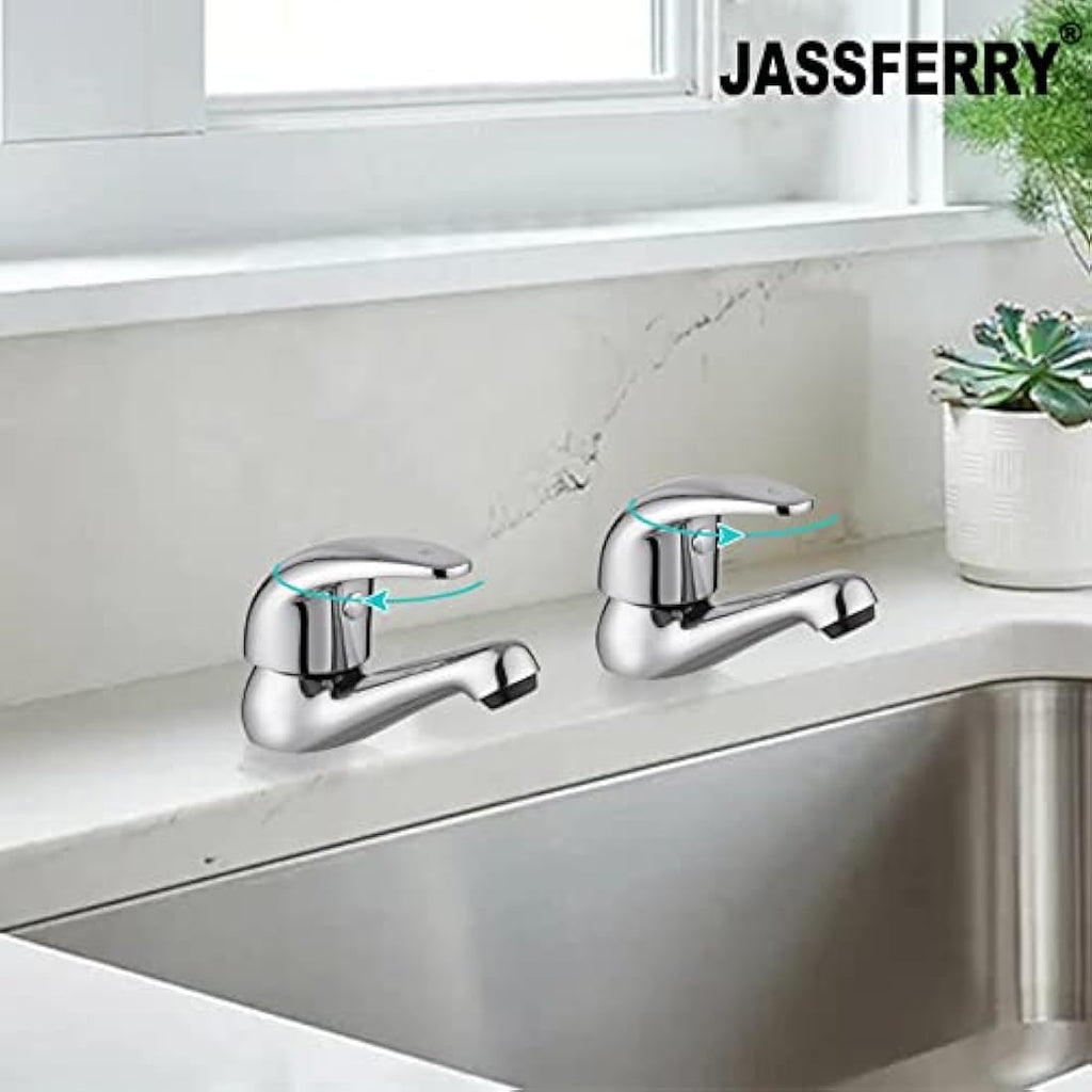 Jolof Store Chrome Basin Taps | Pair of Hot and Cold Brass Sink Faucets
