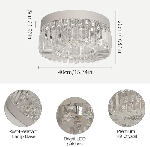 VETRULUS Modern LED Crystal Chandelier | 40CM Flush Mount Ceiling Light