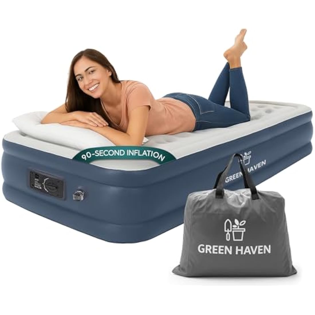 Green Haven Single Raised Air Bed with Built-in Electric Pump & Bag