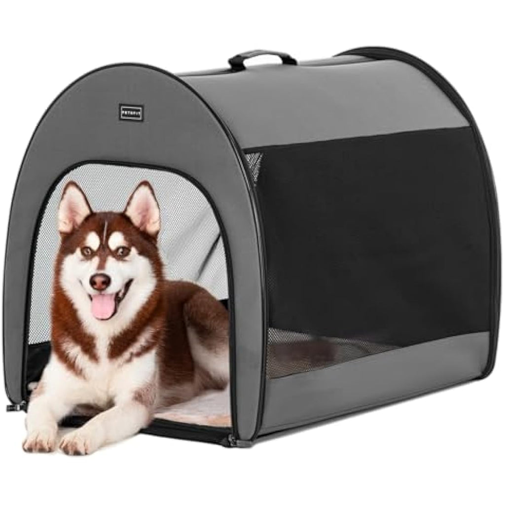 Petsfit 30 Inch Soft Dog Crate – Portable Foldable Travel Pet Kennel, Grey