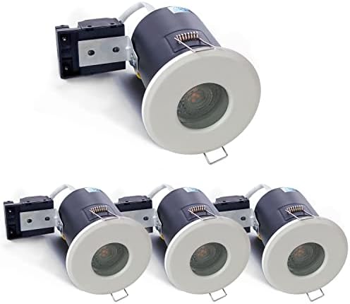 IP65 Fire Rated GU10 Downlights – White Waterproof Set of 4