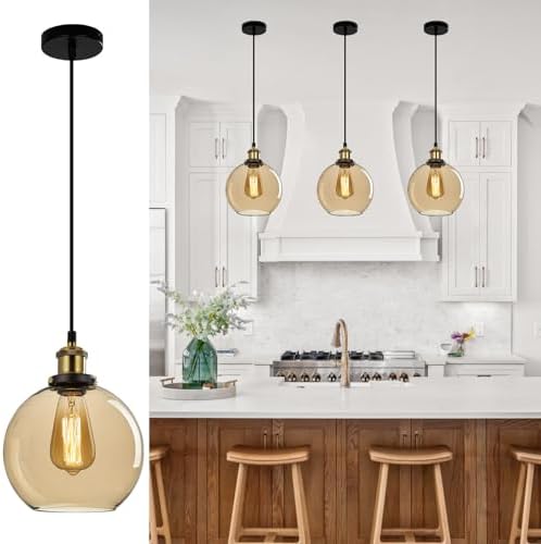 FORCOSO Industrial Glass Pendant Light – Vintage Clear Ball Ceiling Lamp