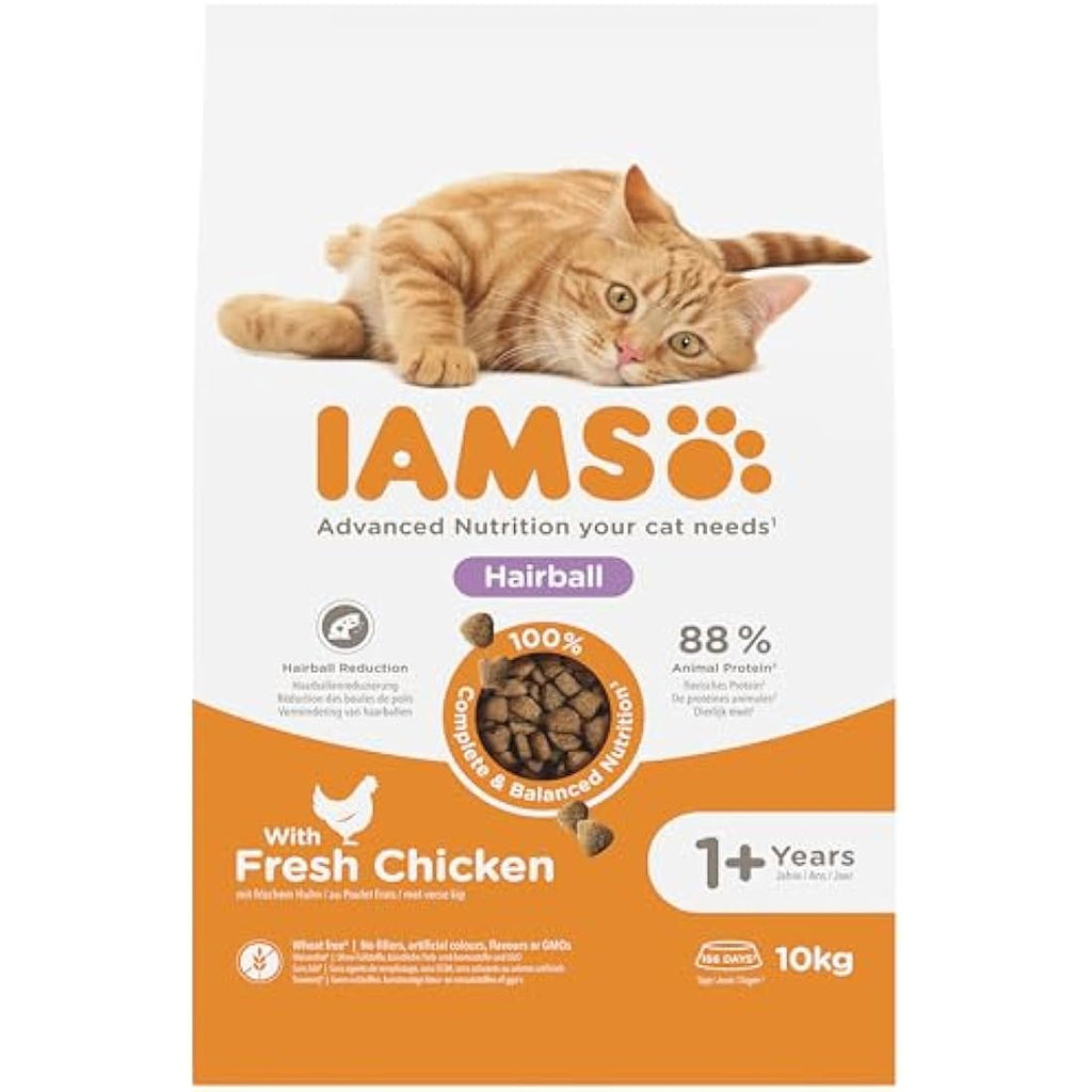 IAMS Hairball Control Dry Cat Food – Chicken Recipe – 10kg Bag