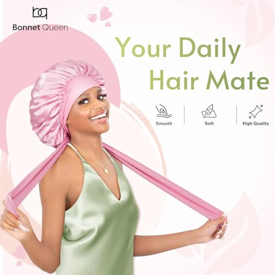 Satin Silk Bonnet for Curly Hair | Adjustable Tie Band, Pink