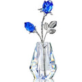 H&D Hyaline & Dora Crystal Blue Roses Figurine with Silver Stem and Vase