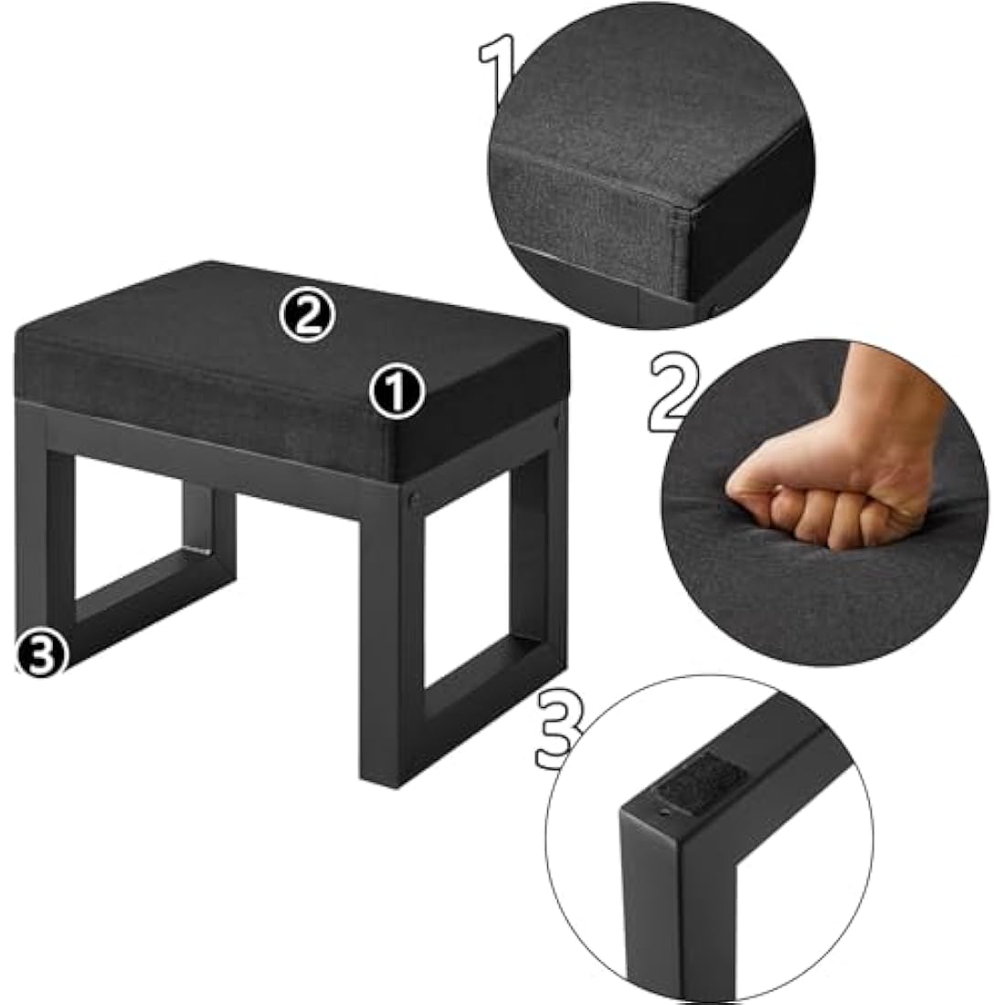 IBUYKE Small Foot Stool – Padded Upholstered Ottoman Shoe Bench, Black