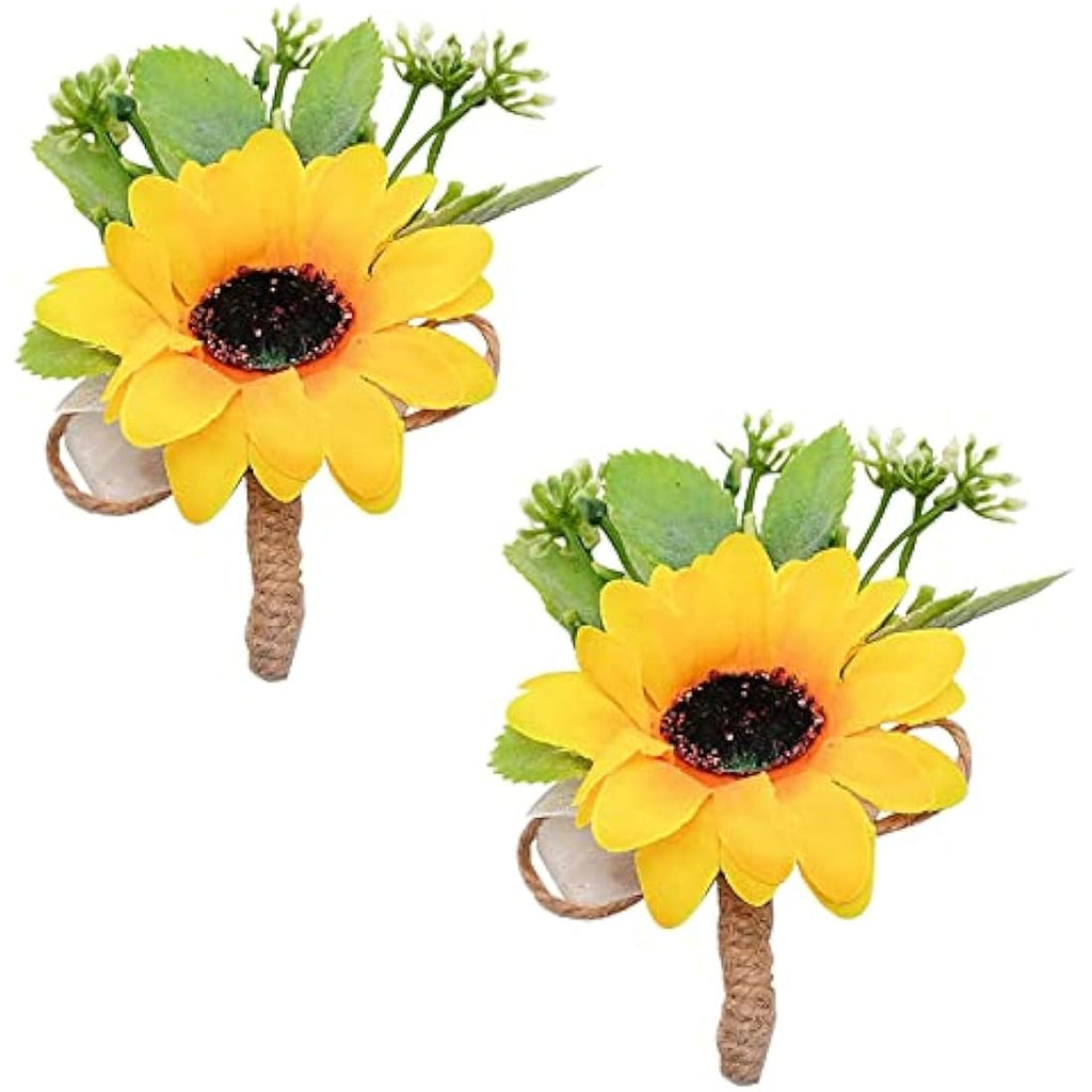 Sunflower Wedding Corsage - 2 Piece Artificial Boutonniere