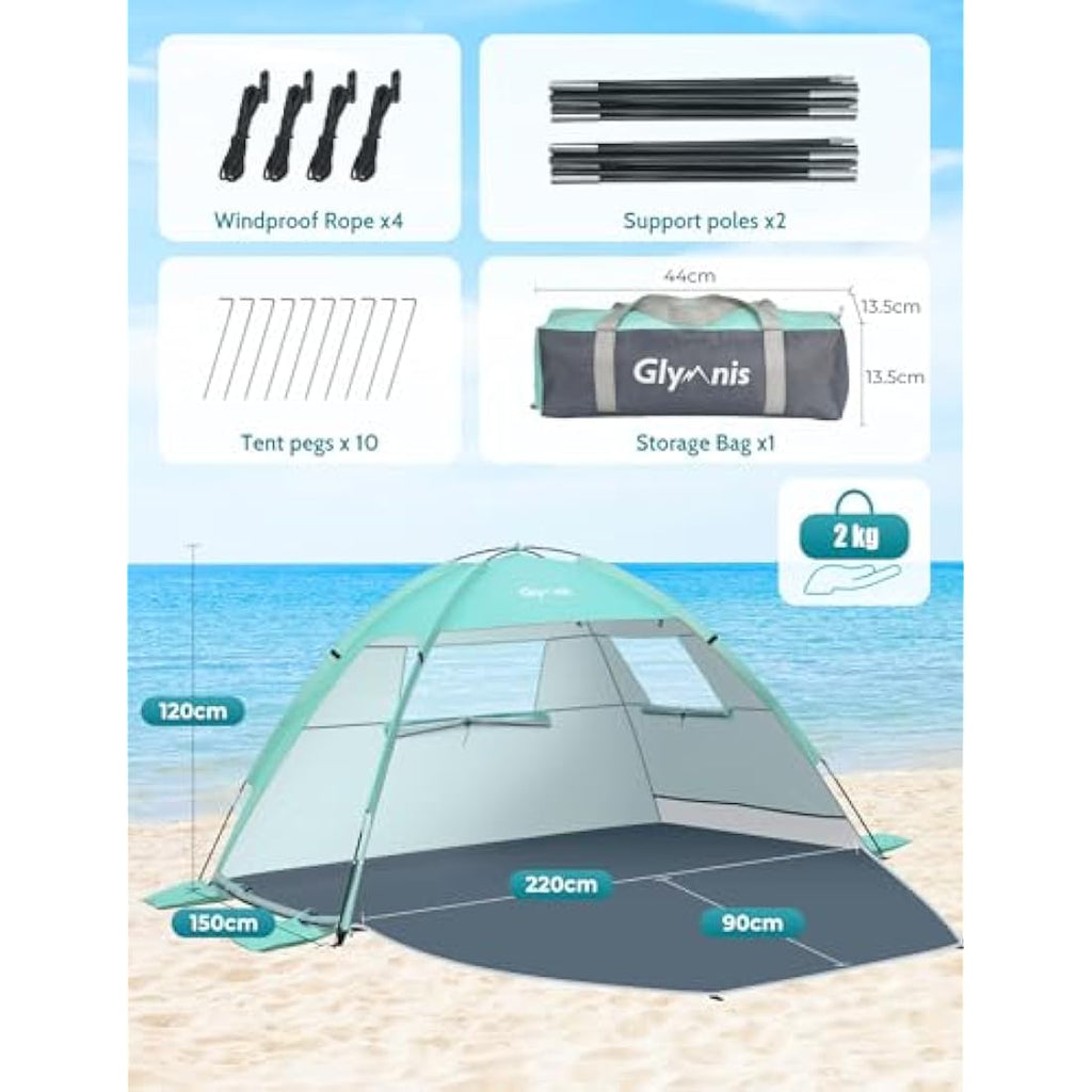 Glymnis Beach Tent | 2-3 Person Portable UV Protection Sun Shelter