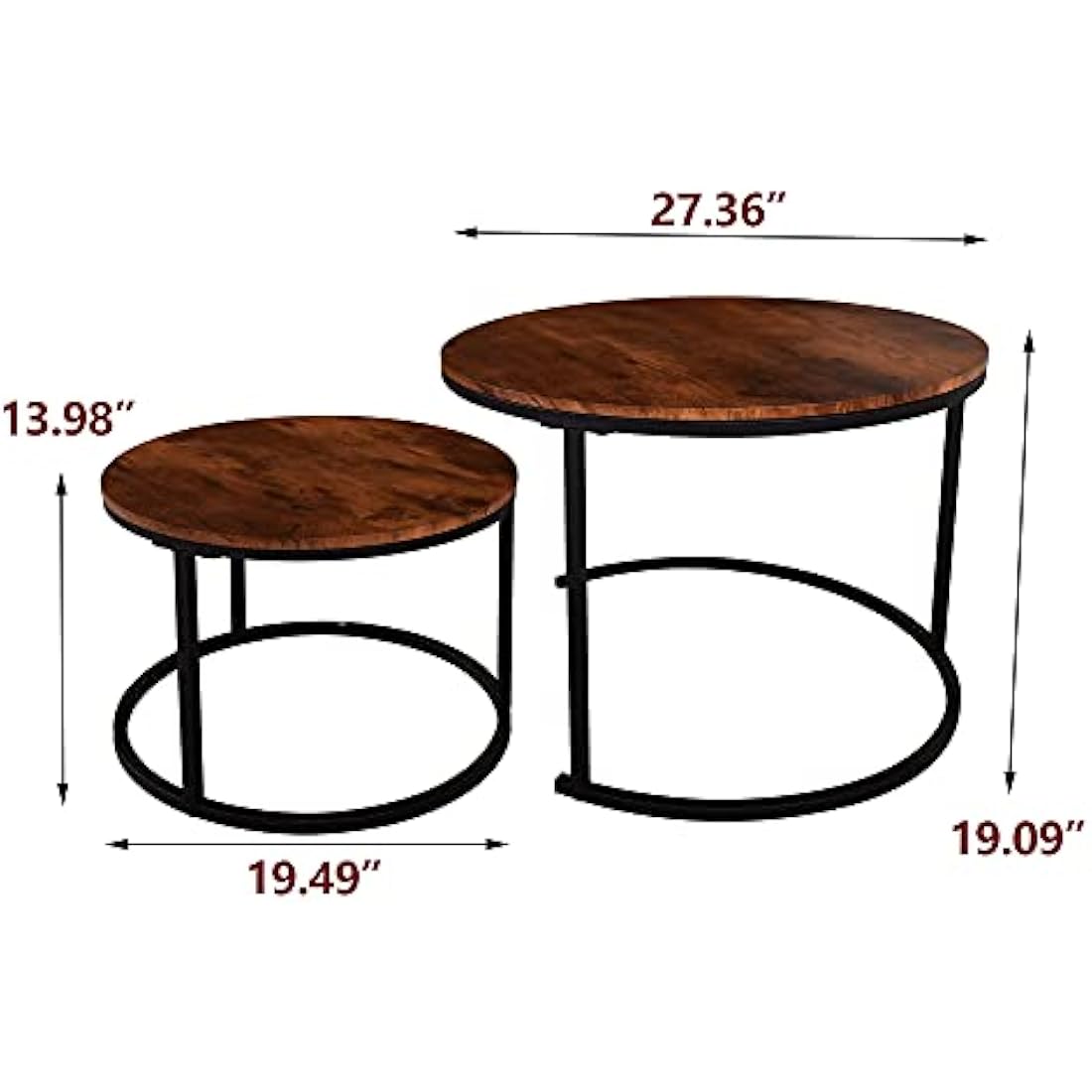 Round Nesting Coffee Table Set of 2 – Rustic Brown Wood
