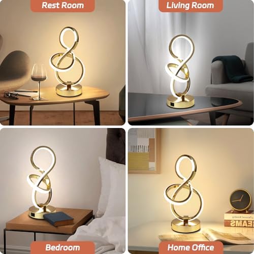 Modern LED Table Lamp | Dimmable Gold Desk Lamp with USB