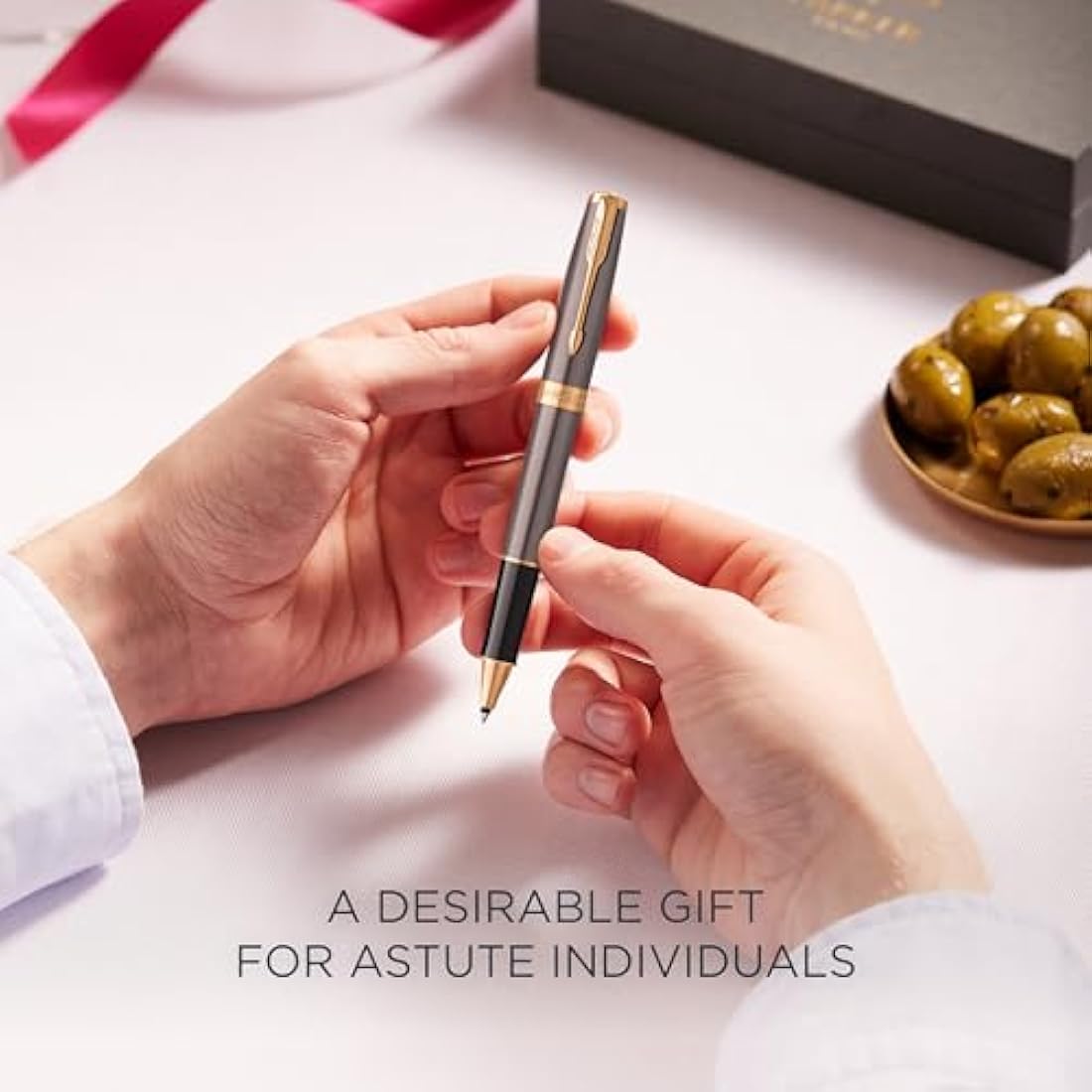 Parker Sonnet Rollerball Pen – Grey Lacquer with Gold Trim, Fine Point