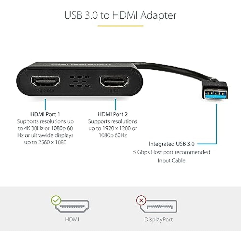 StarTech.com USB 3.0 to Dual HDMI Adapter – 4K & 1080p – Windows Only