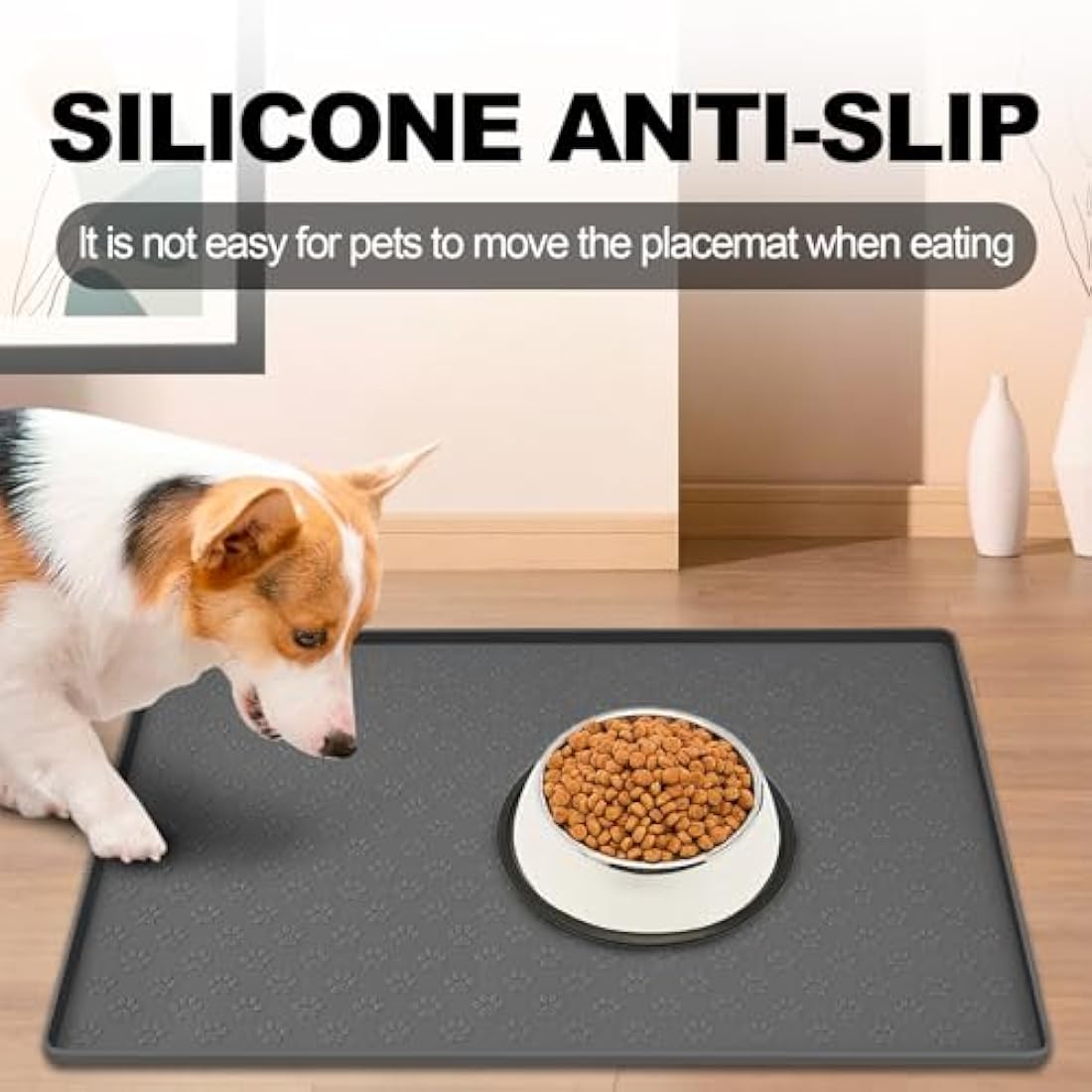 MOACC Silicone Pet Feeding Mat – Waterproof Non-Slip Dog Bowl Mat, Grey