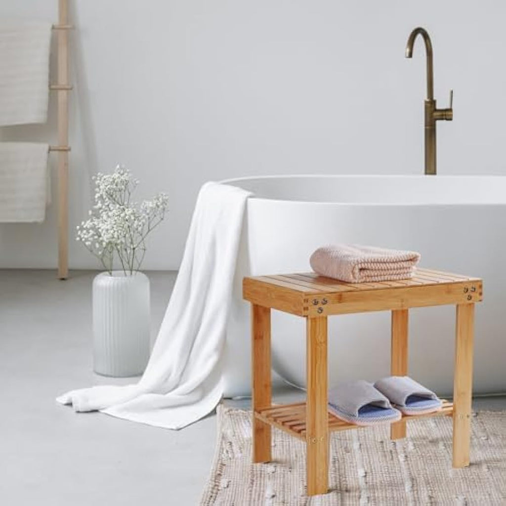 Bamboo Shower Stool – Non-Slip Wooden Bathroom Bench