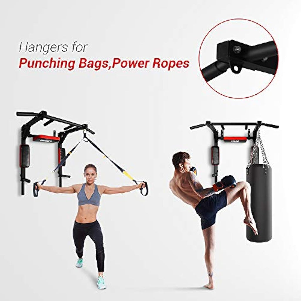 ONETWOFIT Wall Mounted Pull Up Bar & Dip Station - 440lb Home Gym Tower
