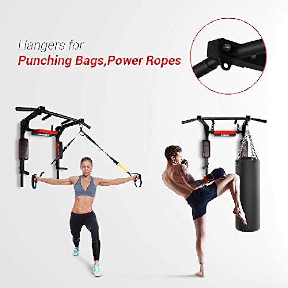 ONETWOFIT Wall Mounted Pull Up Bar & Dip Station - 440lb Home Gym Tower