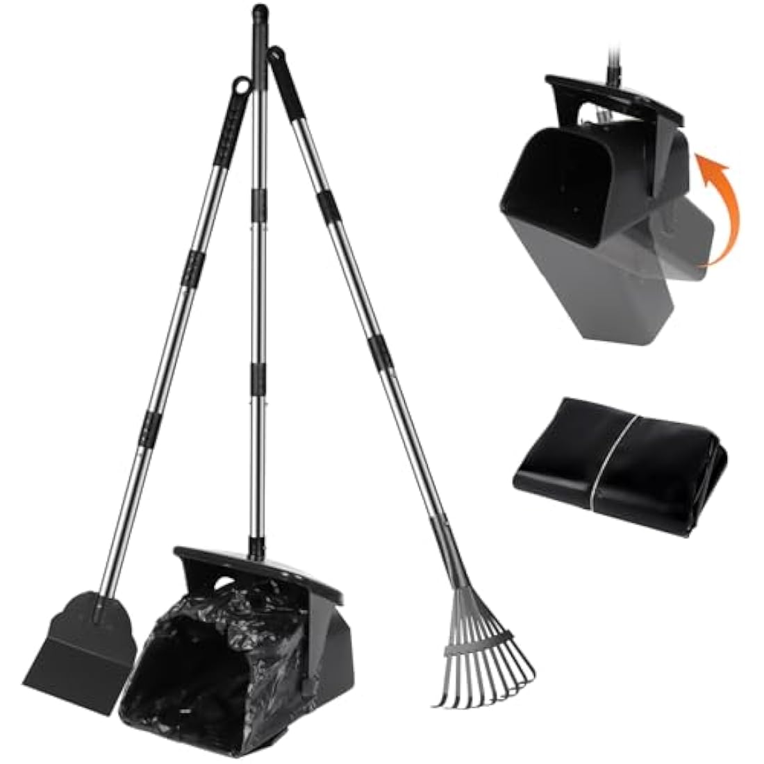 Dog Poop Scooper – Long Handle Swivel Bin, Rake & Spade Set