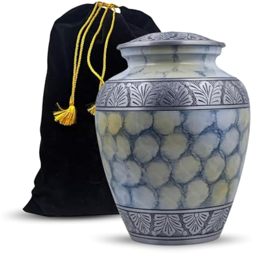 Handcrafted Silver Engraved Adult Cremation Urn - Cloud White