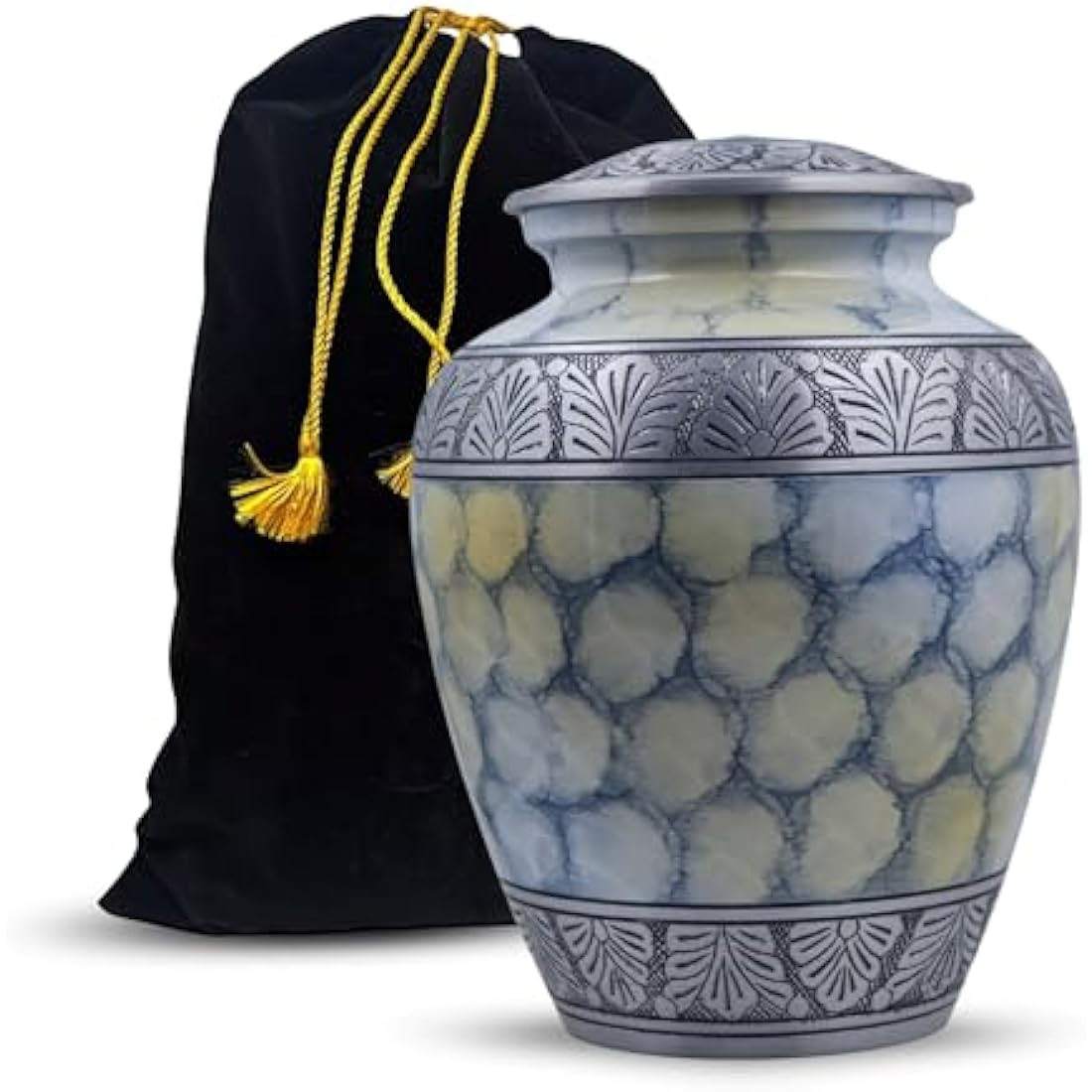 Handcrafted Silver Engraved Adult Cremation Urn - Cloud White