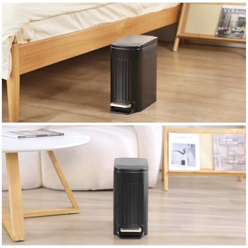 ELPHECO Slim Bathroom Trash Can | 1.8 Gal Matte Black Stainless Steel