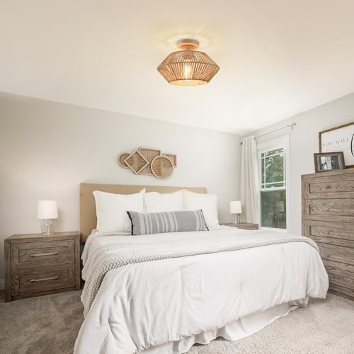 LynPon Woven Rattan Ceiling Light – Boho Farmhouse Cage Chandelier