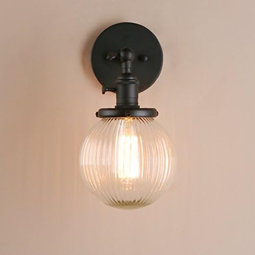 Jolof Store Industrial Ribbed Glass Wall Sconce – 15cm Vintage Black Lamp