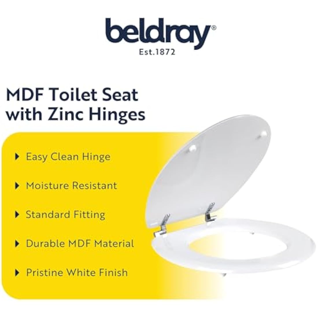 Beldray Oval White Wooden MDF Toilet Seat – Stainless Steel Hinges