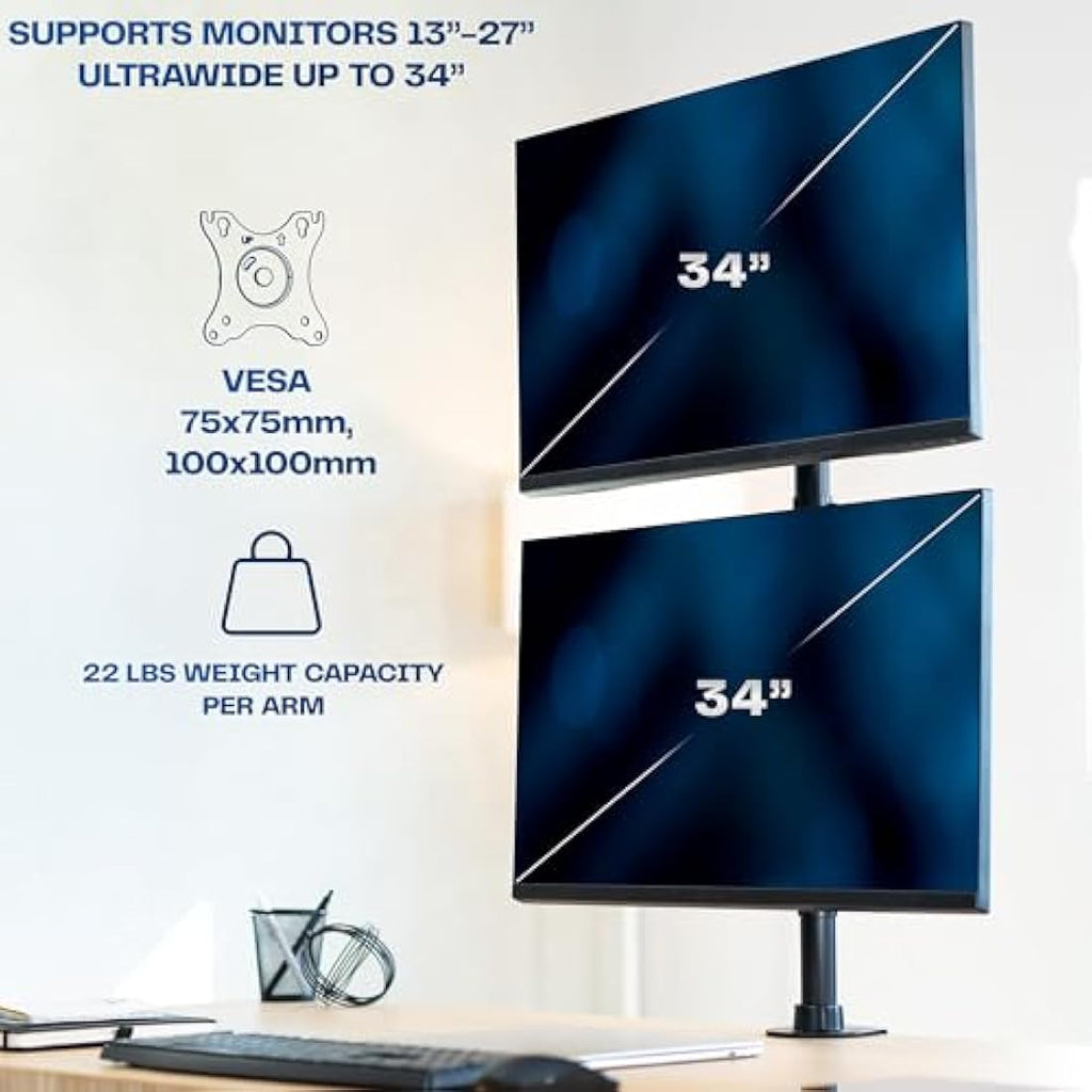 VIVO Dual Monitor Desk Mount | Stacked Vertical Stand for 13-34" Screens