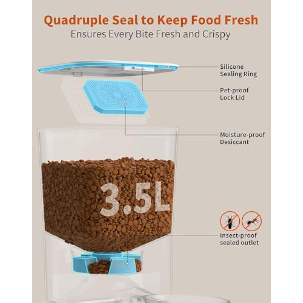 HoneyGuaridan 3.5L Automatic Cat Feeder for Two Cats | Dual Stainless Bowls