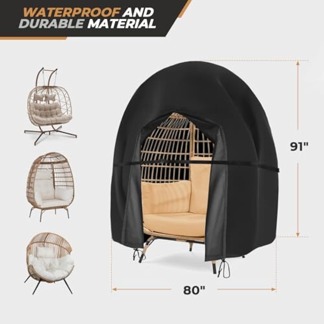 Jolof Store Double Egg Chair Cover | Waterproof 420D Oxford Fabric – Black