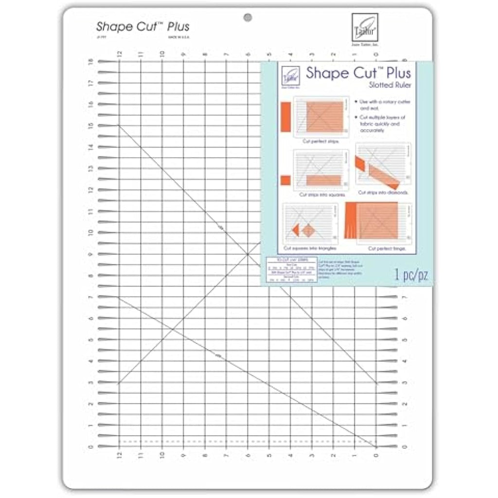 June Tailor Shape Plus Slotted Rotary Cutting Ruler for Quilting