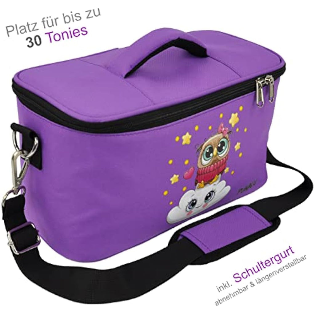 PUNALU Toniebox Storage Bag - Padded Kids Travel Case, Owls Purple