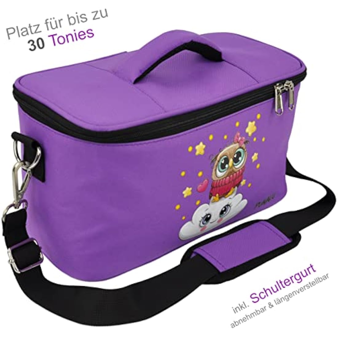 PUNALU Toniebox Storage Bag - Padded Kids Travel Case, Owls Purple