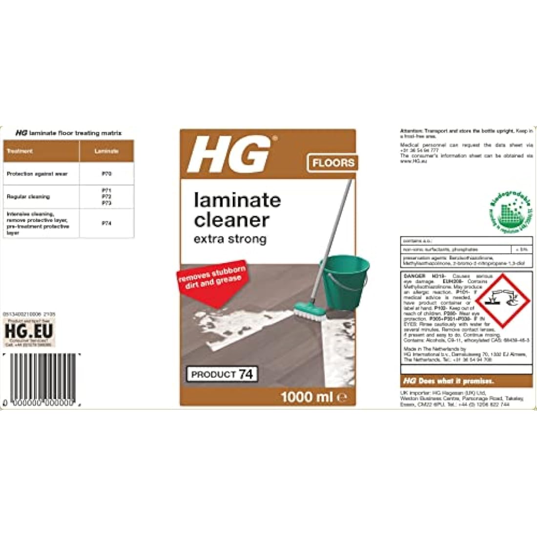 HG Extra Strong Laminate Floor Cleaner | Concentrated Stain Remover - 1L