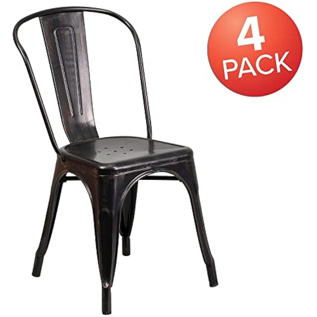 Flash Furniture Metal Stackable Dining Chairs - Black/Gold - 4 Pack