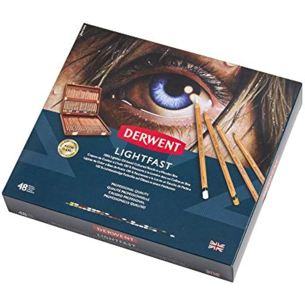 Derwent Lightfast Colouring Pencils | 48 Oil-Based Set in Wooden Box