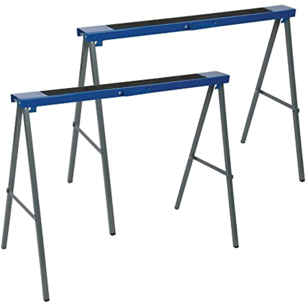 Silverline Metal Saw Horse Twin Pack – 125kg Folding Trestle, Blue
