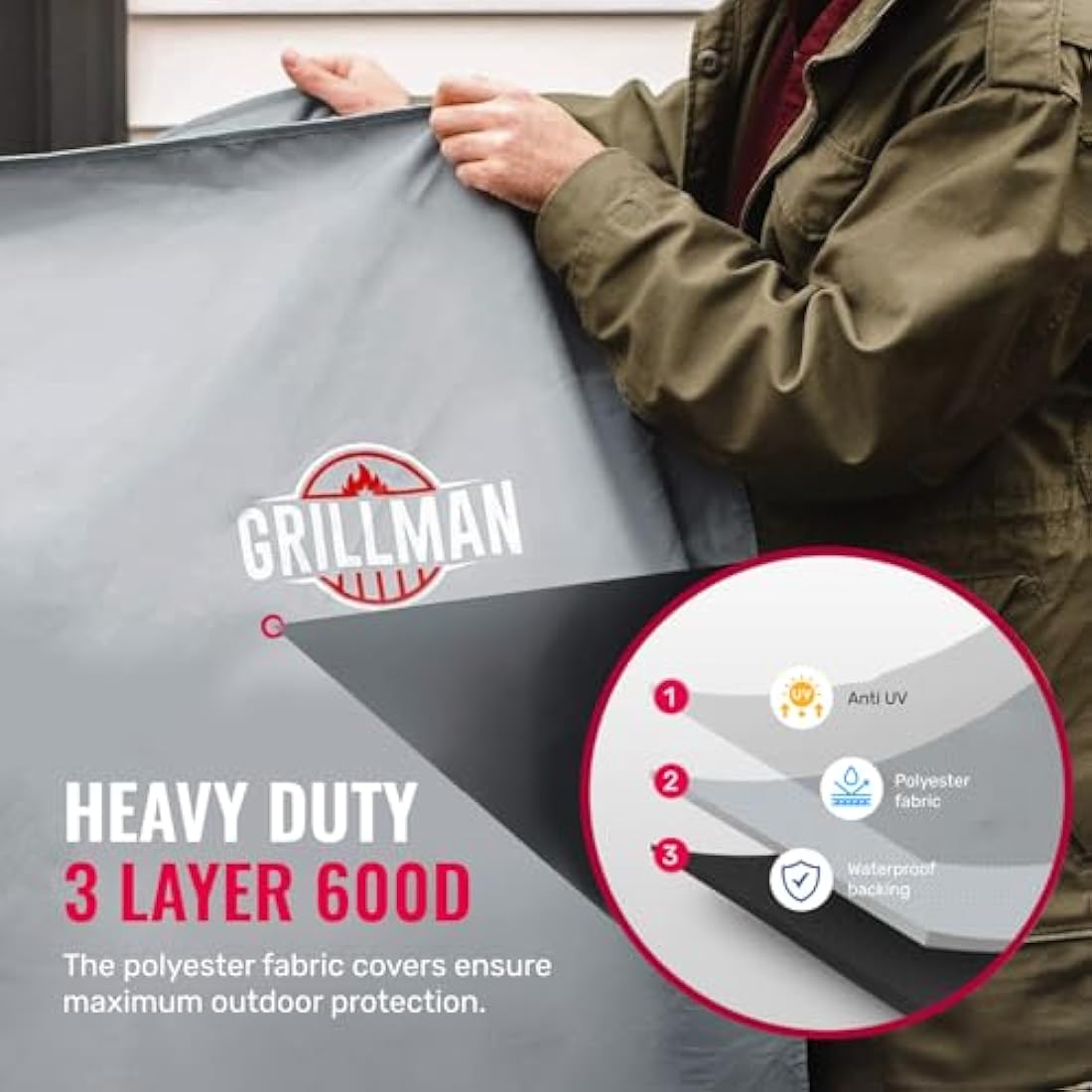 Grillman Heavy Duty BBQ Cover – Waterproof & Wind-Resistant, Grey