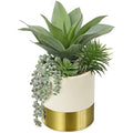 Hollyone 12" Artificial Succulent Plants in Gold Ceramic Pot – Faux Maguey