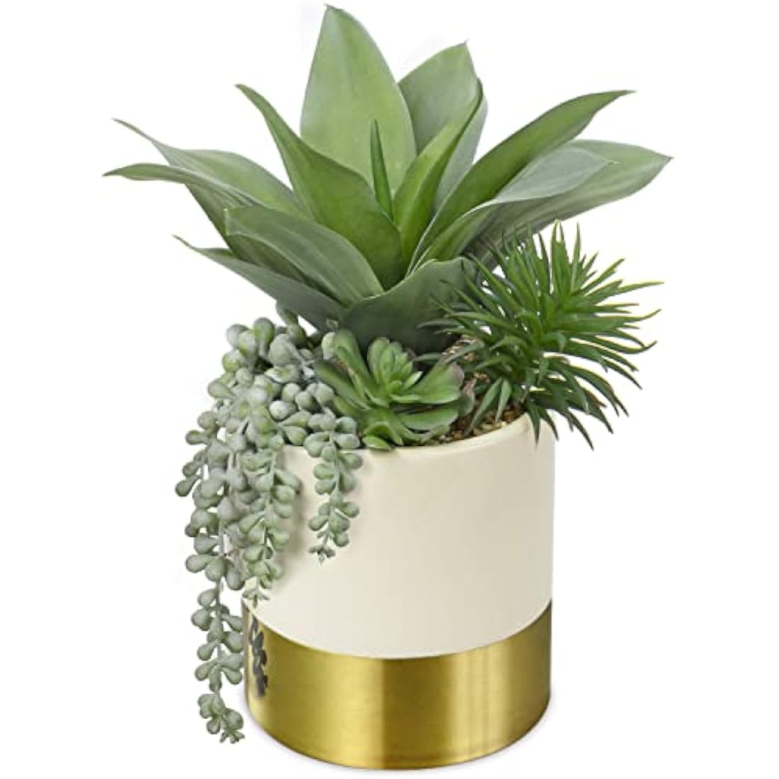 Hollyone 12" Artificial Succulent Plants in Gold Ceramic Pot – Faux Maguey