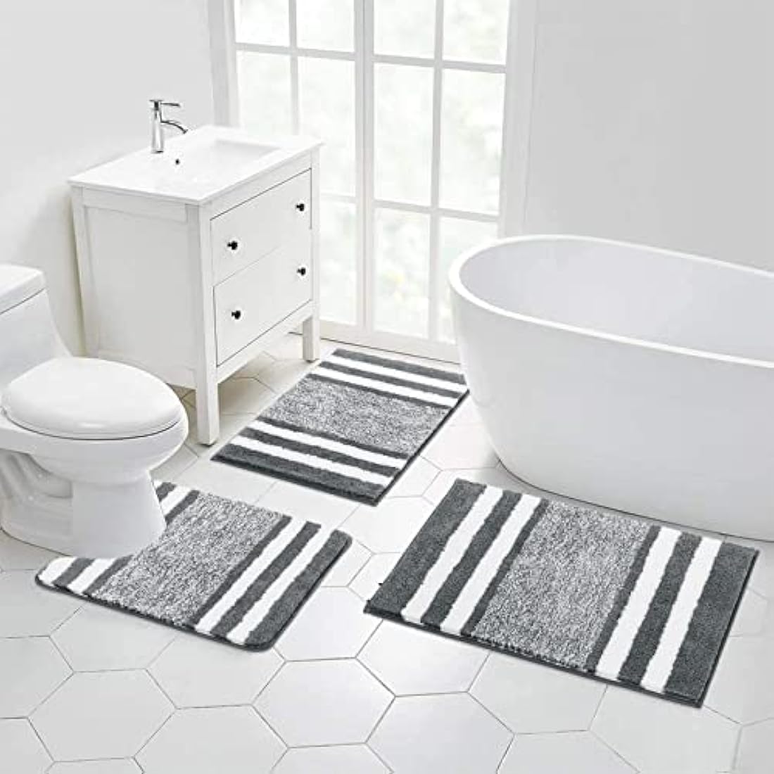 Pauwer 3-Piece Microfiber Bath Mat Set | Non-Slip Absorbent Bathroom Rugs