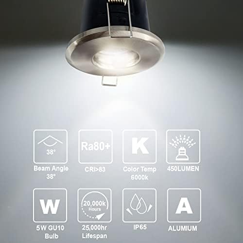 Sweier 4-Pack Fire Rated IP65 LED Downlights - 5W Cool White Satin Nickel