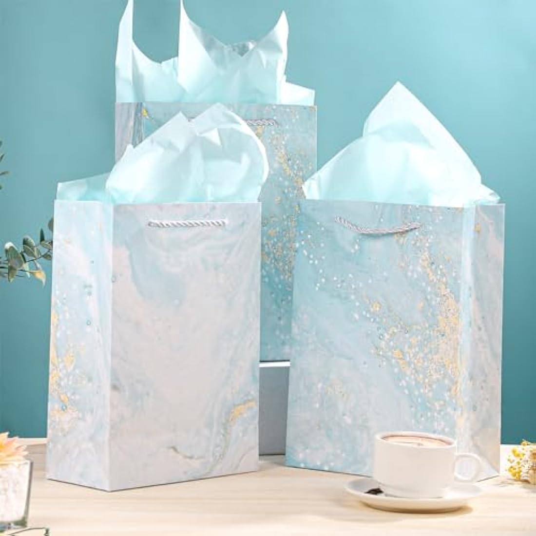 Jolof Store Marbling Gift Bags with Handles and Tissue Paper – 10 Pack