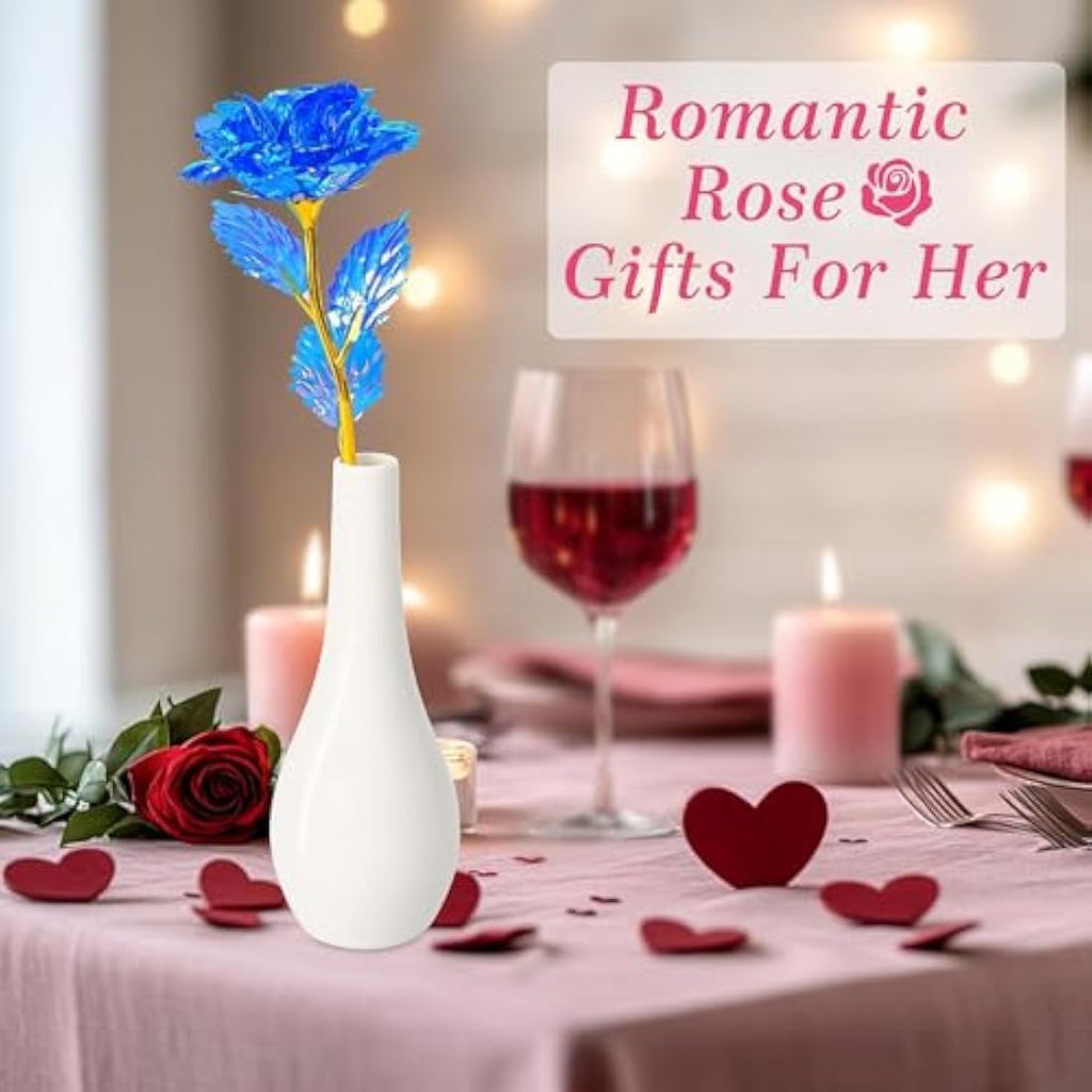 Artificial Blue Rose Flower with Vase – Everlasting Gift Set